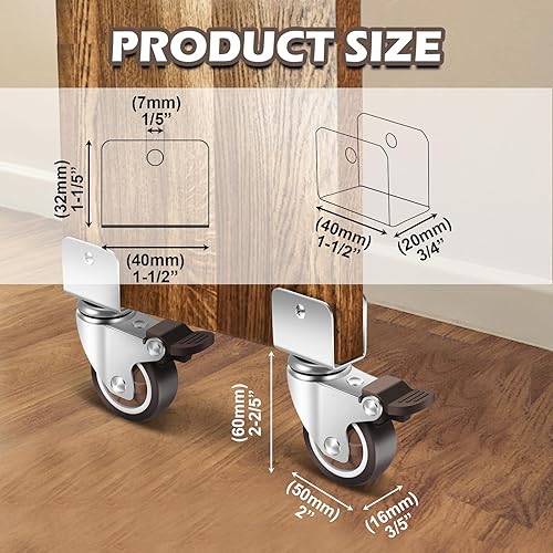 Miniatura 9 de Nefish Ruedas giratorias de goma de 1.5 pulgadas con freno, rotación de 360 grados, ruedas giratorias para muebles, mesa y caja de herramientas,