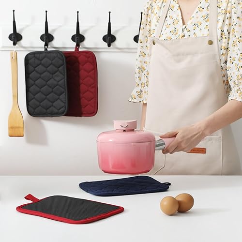 Miniatura 6 de Glynniss Soporte antideslizante para ollas de cocina, juego de almohadillas calientes de algodón para horno con neopreno resistente al calor 450F,