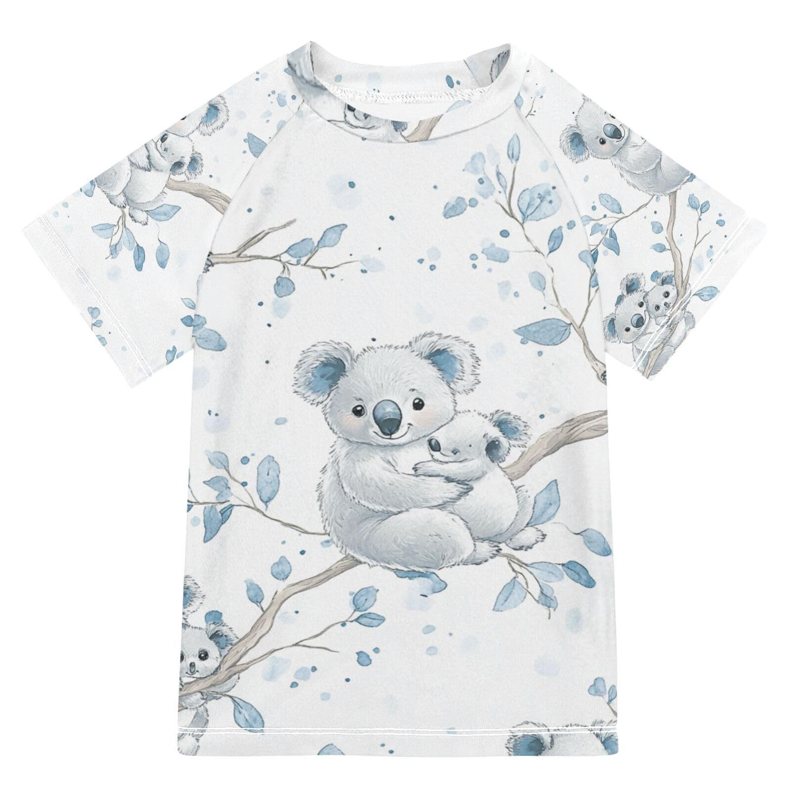 Jucciaco Boys Swimsuit Koala Cute Blue Cartoon Sunscreen Kids Sun Rashguard Short Sleeve T-Shirts Swimwear Sets UPF 50+