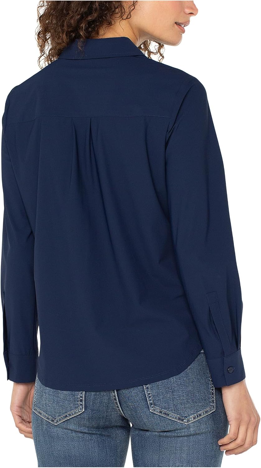 Liverpool Women's Long Sleeve Collared Zip Front Knit Shirt
