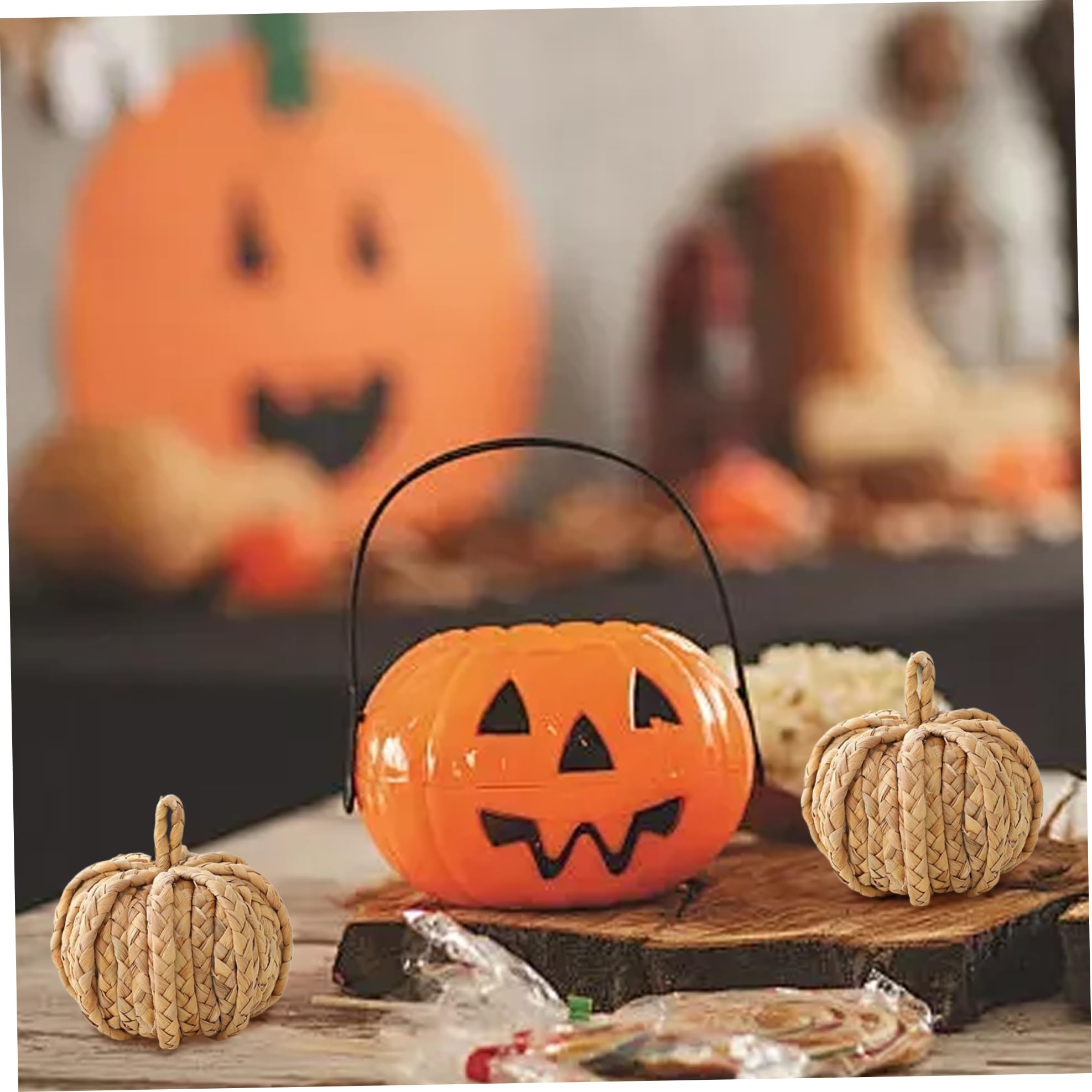 Calabaza de ratán, 6 Piezas rústicas de Calabaza Tejida de 3, 9 Pulgadas, Calabazas Artificiales con Agujero para Colgar, Mini Calabazas Decorativas para otoño, Acción de Gracias, Halloween