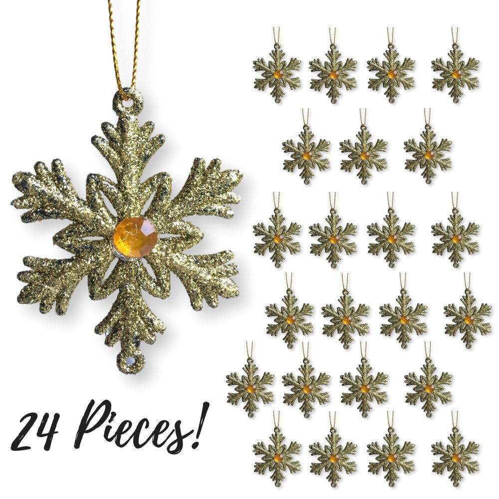 Amazon.co.jp: ゴールド 雪の結晶 クリスマスオーナメント - キラキラ