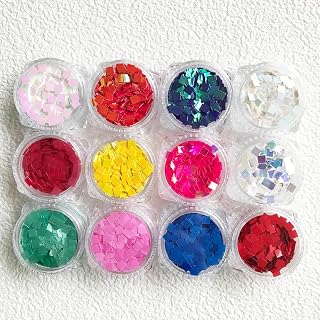 12 Boxes Set Rectangle Square Shape Shift Sequins Glitters for DIY Gel Nail Art Crafts Decoration Accessories (PG94)