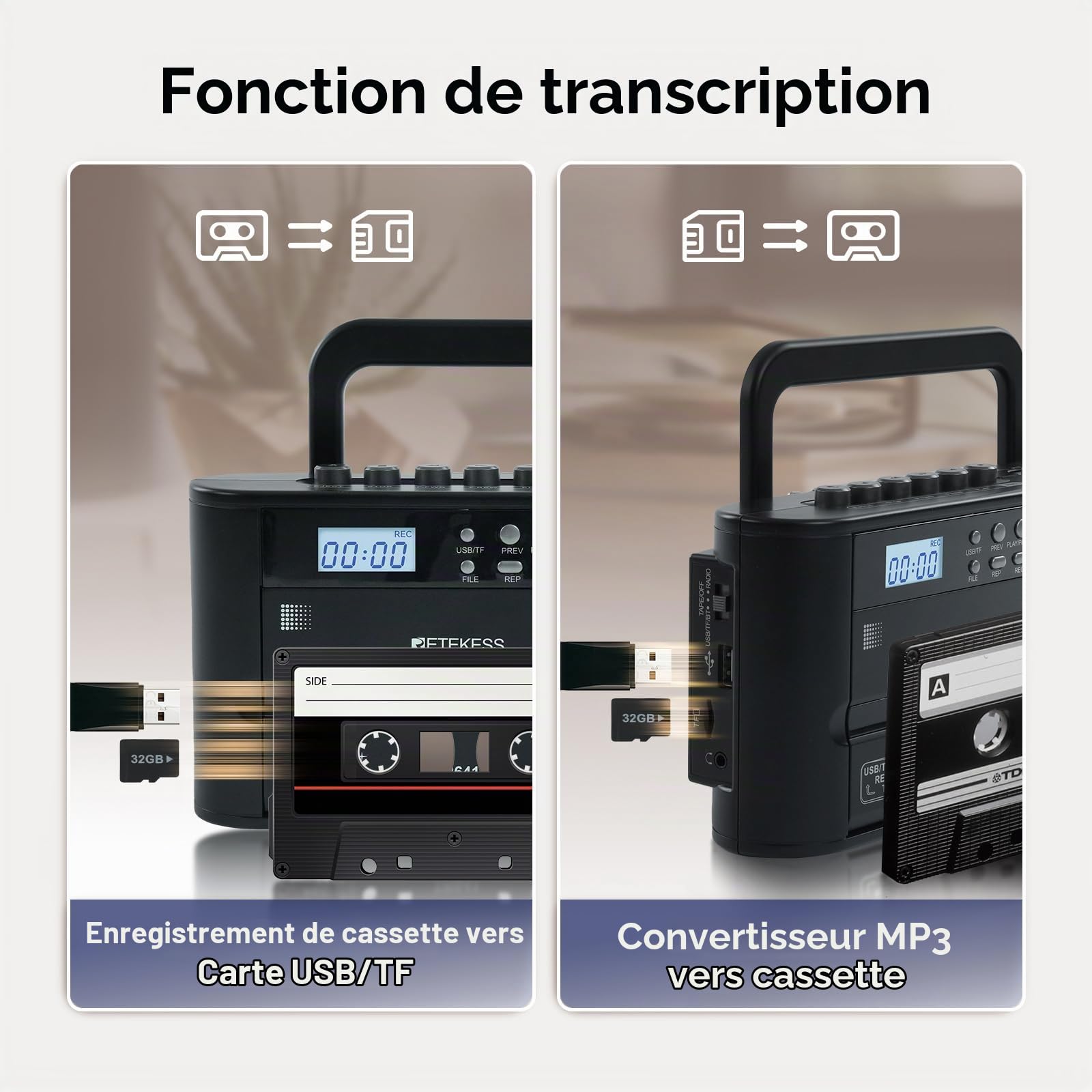 Retekess TR641 Poste Radio Cassette, Lecteur Cassette