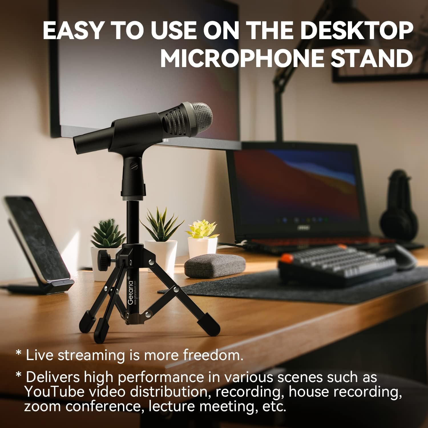 Balee Mini Desktop Microphone Stand, Folding Microphone, Table Tripod Microphone Stand, Microphone Clip A, Microphone Clip Included, Microphone Stand for Podcasts with Meeting Lectures