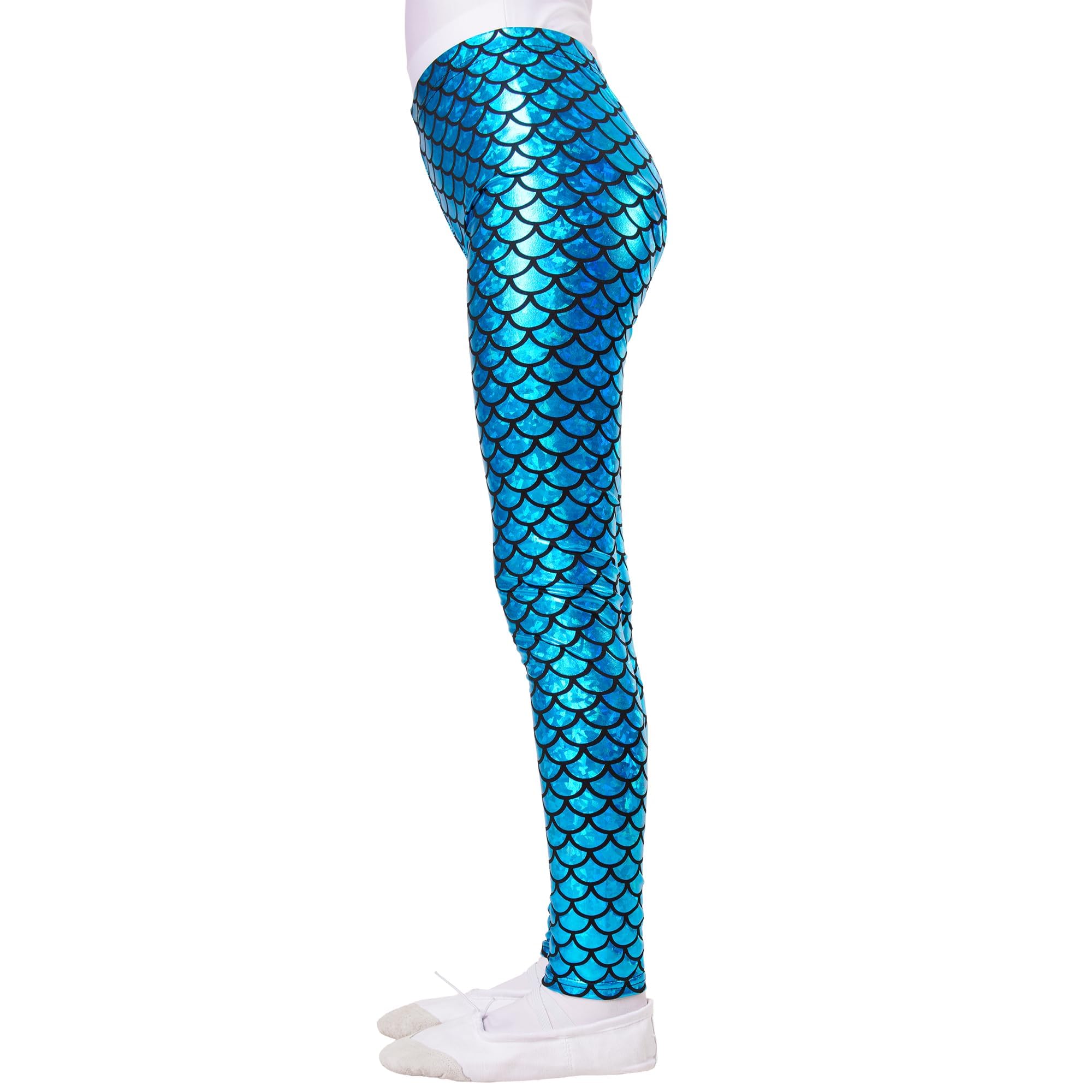 Wildarms Leggings per bambini con squame di pesce, pantaloni ispirati a sirena, per occasioni festive, Halloween, danza e Natale