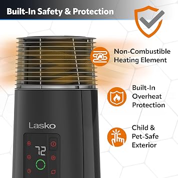 Lasko 360-Degree Oscillating Ceramic Tower Heater - 24 - CT24362 - Black