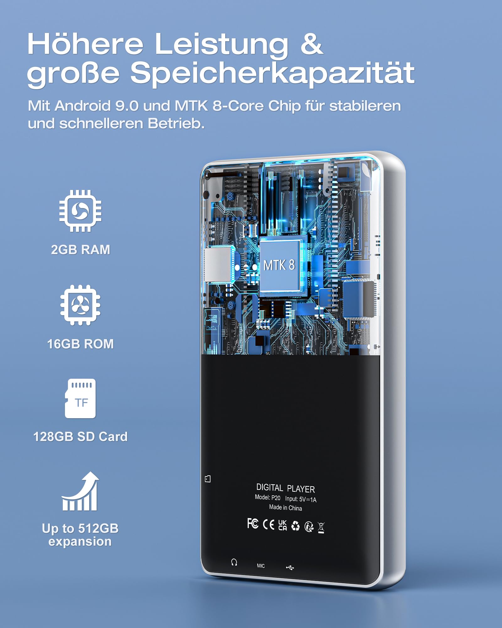 AGXOV Lecteur MP3 144 Go Avec Wi-Fi Et Bluetooth, écran