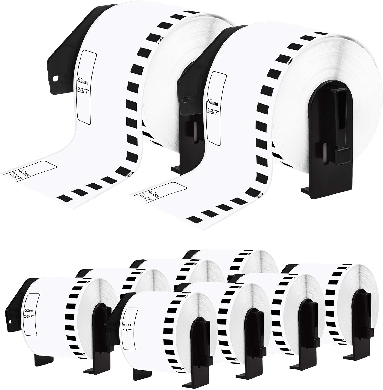 USUPERINK 10 Roll Multi-Function Label Compatible for Brother DK2205 DK-2205 2.4 inch x 100ft (62mm x 30.48m) Continuous White Paper Tape Address Shipping Barcodes Direct Thermal Labels with Cartridge
