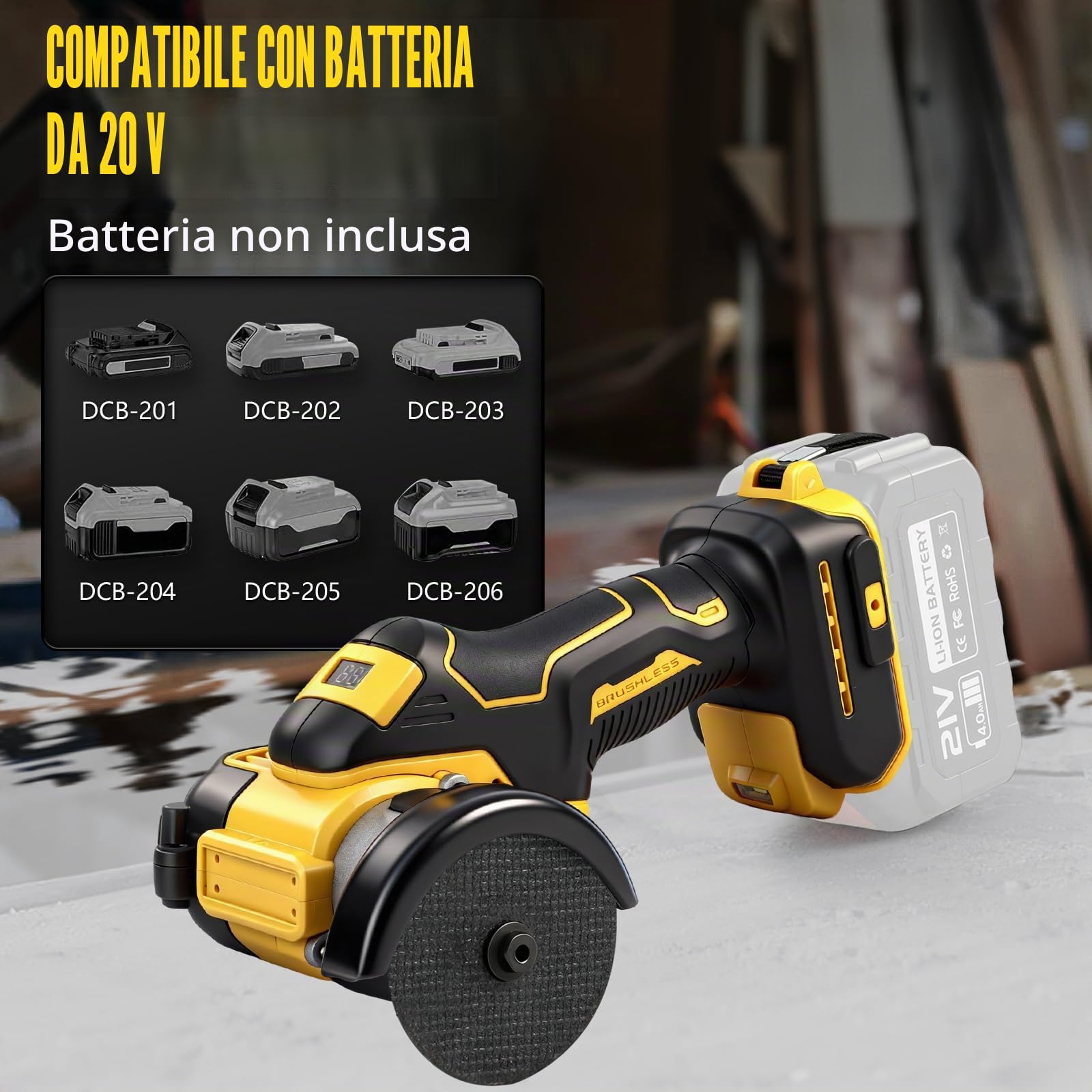 Smerigliatrice Angolare a Batteria 3'' per Dewalt 20V (senza Batteria)