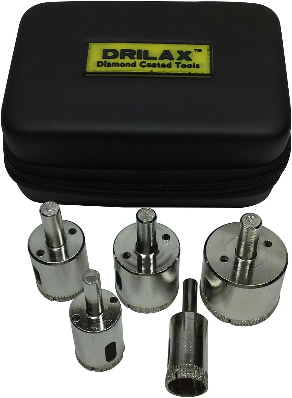 Drilax 5 Pcs Diamond Drill Bit Set 3/4 1 1-3/16 1-3/8 1-5/8 - Wet Cutting Tiles Glass Fish Tanks Marble Granite Ceramic Porcelain Bottles Quartz Sinks Lot 5 Diamond Coated Core Hole Saws- Kitchen Bathroom Shower Faucet