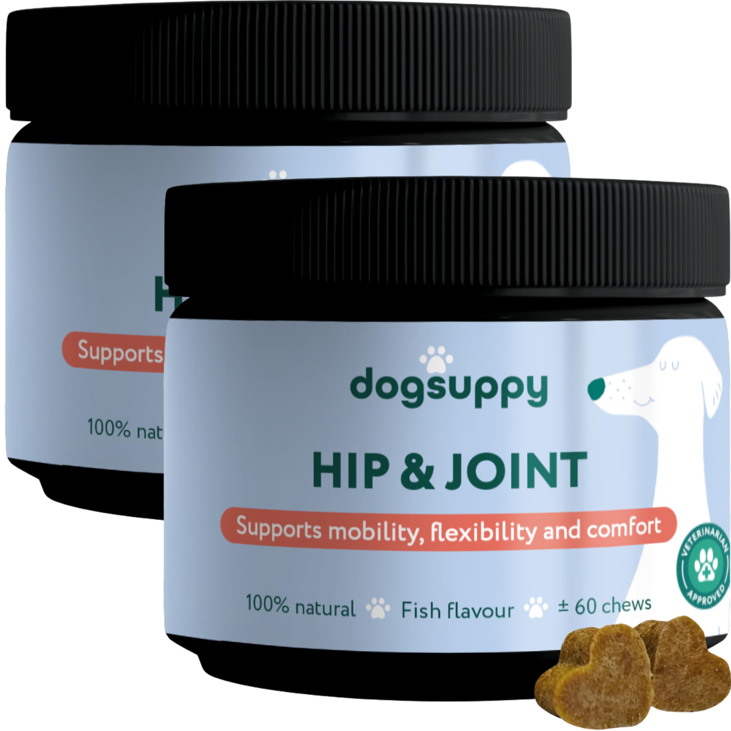 DogSuppy Hip & Joint, Soft Chews For Dogs, 100% natural, Supports Mobility & Flexibility & Comfort, Glucosamine, MSM, Collagen, Boswellia, Great For All Breeds, 2-Pack, Includes Dental Sticks