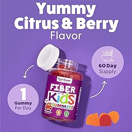 The Feel Great Vitamin Company Fiber Gummies for Kids for Digestive Support | Constipation Relief for Kids | Fruity Flavored Chewable Fiber Gummies | Vegetarian Supplements | 60 Day Supply