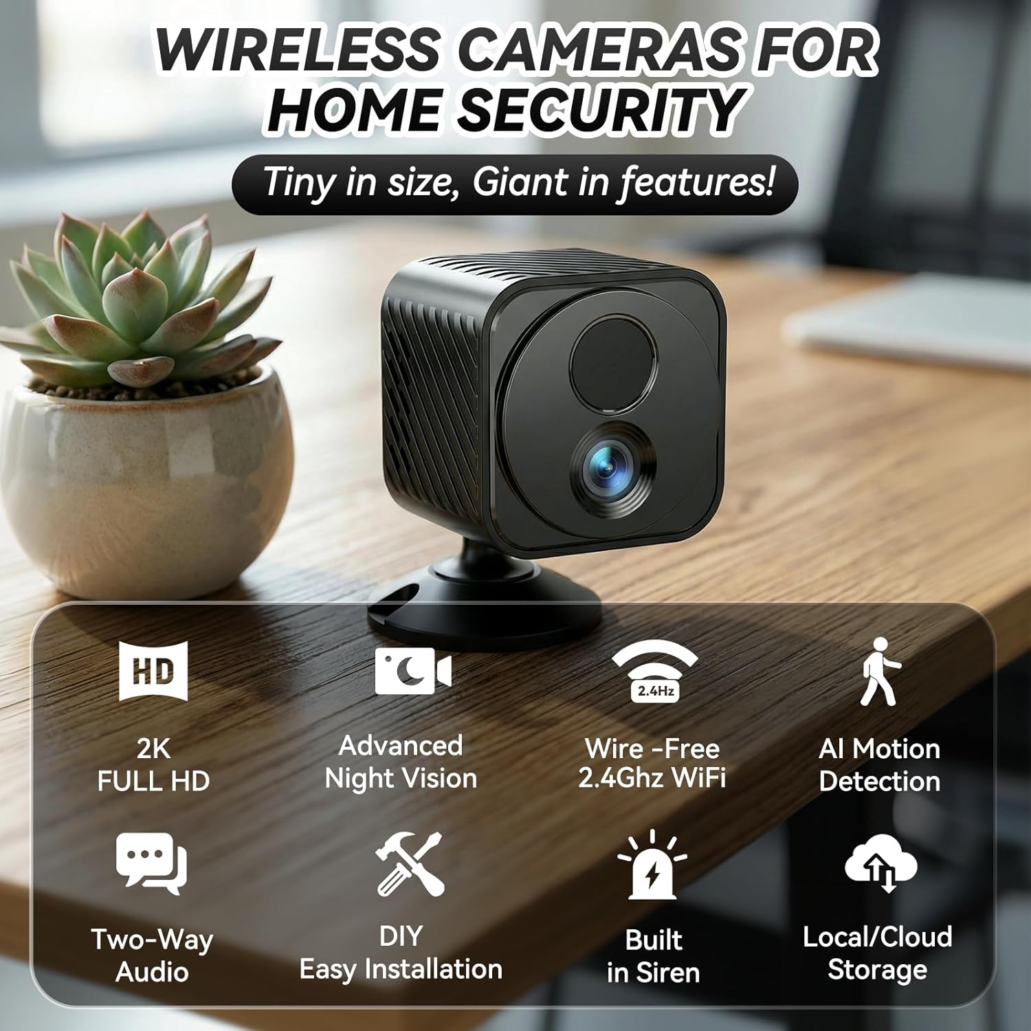 Mini 2K WiFi Battery Security Camera, Wireless Indoor Camera with PIR Motion Detection, 90-Day Standby, Night Vision, Wide Angle & App Control for Home, Baby & Pet Monitoring