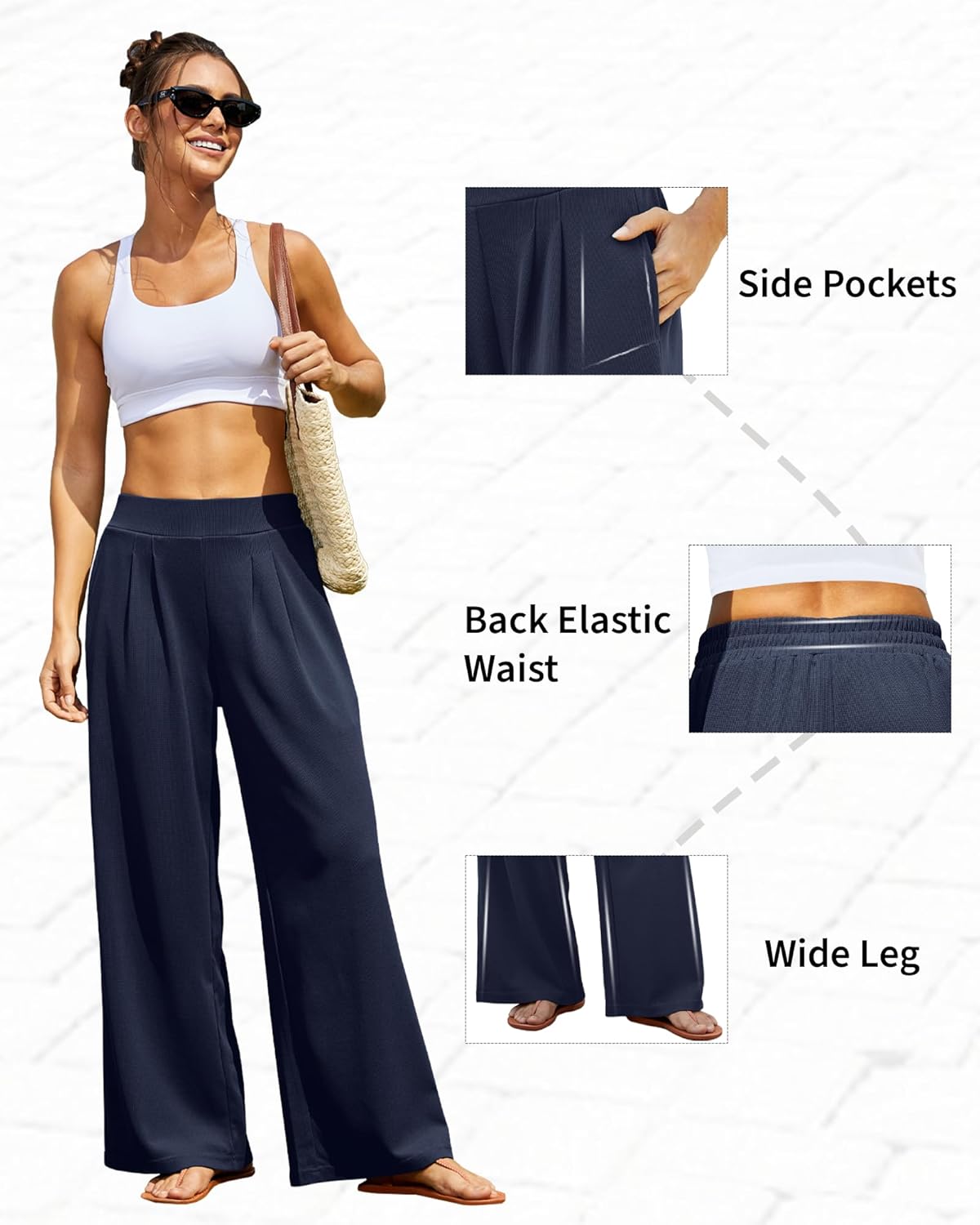 FireSwan Women's Wide Leg Pants Elastic High Waist Casual Palazzo Pants Trousers with Pockets - Image 5