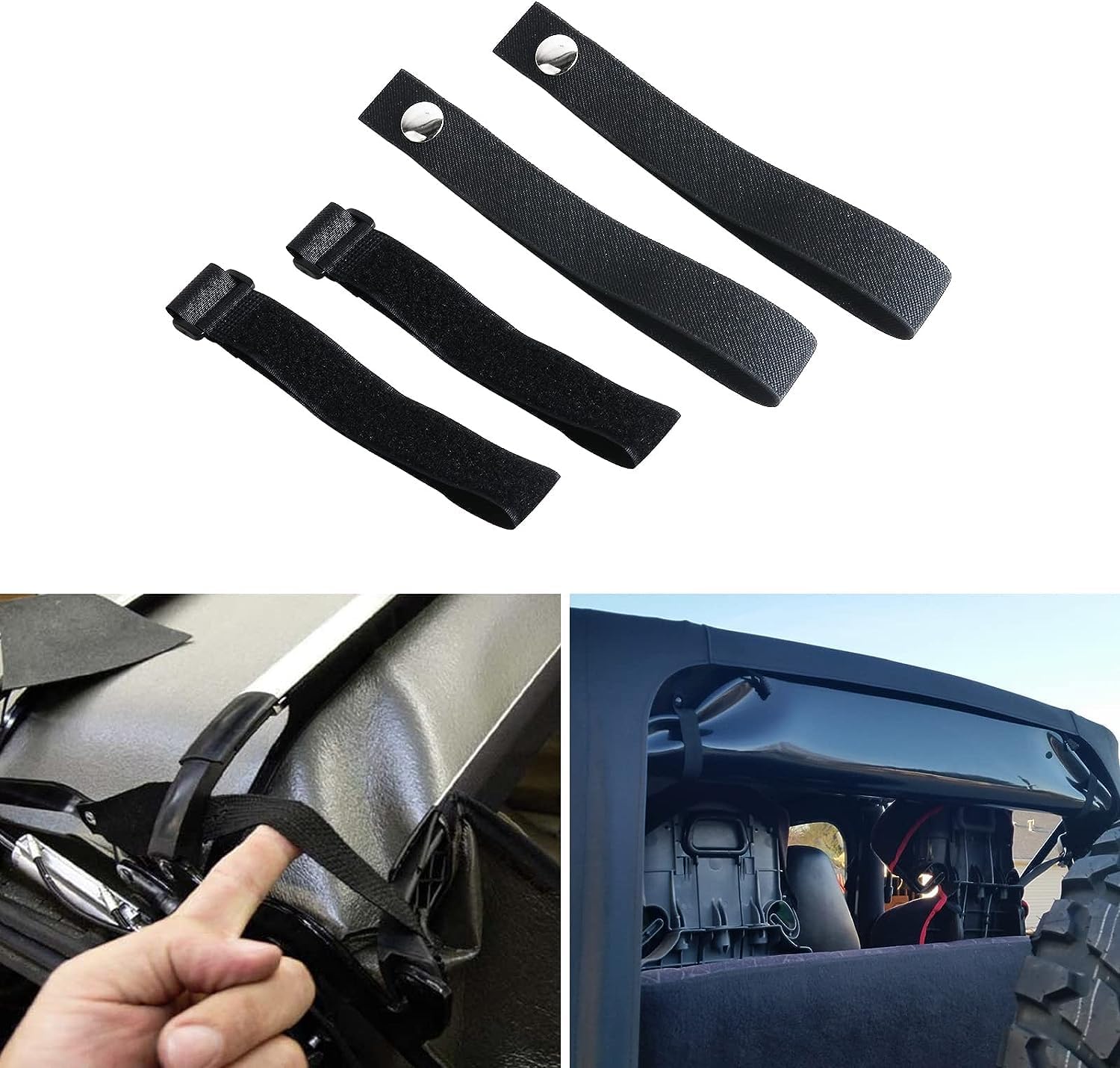 Soft Top Straps Back Window for Jeep Wrangler 2007-2019 Roll Up Tie Down Snap Straps Sunrider Strap Kits Black Set 000021 0