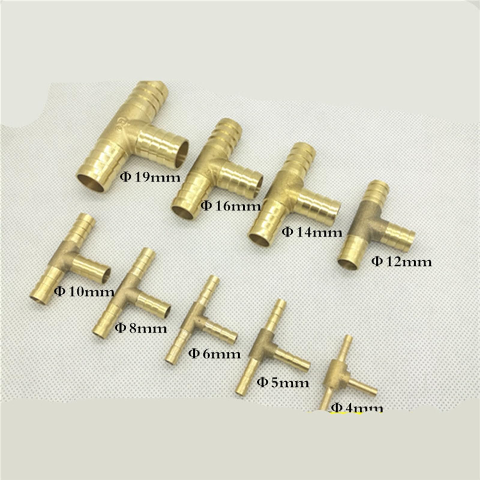 Qinlu-Brass Connector Hose Fitting 4mm 5mm 6mm 8mm 10mm 12mm 16mm 19mm Hose Copper Pagoda Water Tube Fittings T Way Brass Barb Pipe Fitting, corrosion resistance(OD 19mm)