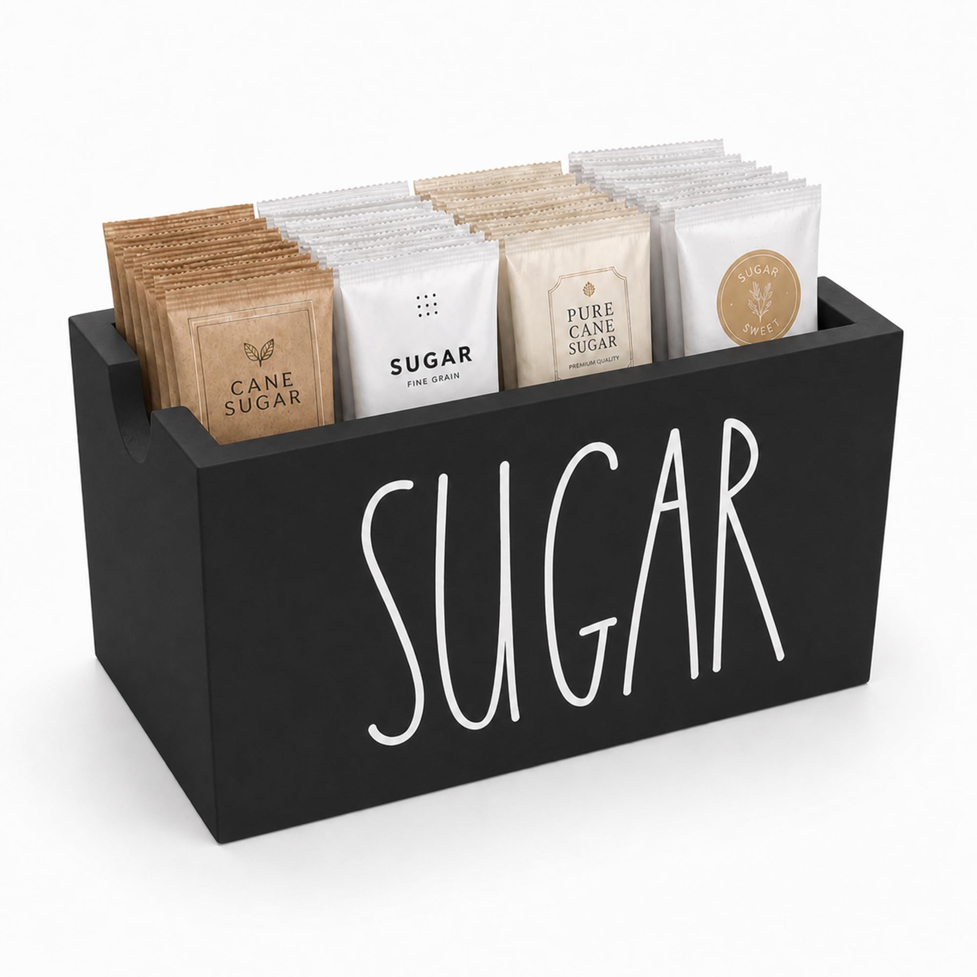 Photo 1 of **scratched**CHONIC Sugar Packet Holder for Coffee Bar, Farmhouse Sugar Packets Caddy, Wood Sugar Packet Container, Sugar Packets Dispenser, Sugar Packet Organizer for Home Restaurant (Black)