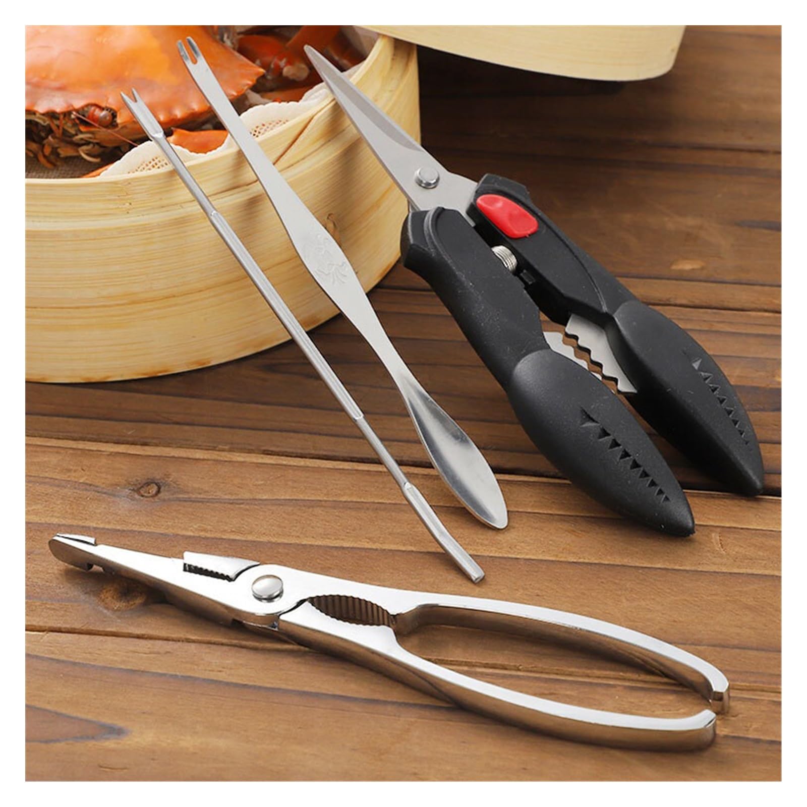 Kit de herramientas para mariscos de acero inoxidable: tenedor para mariscos, cuchara para recoger langosta, herramienta para camarones, mariscos, nueces, mariscos, langosta y galletas de cangrejo
