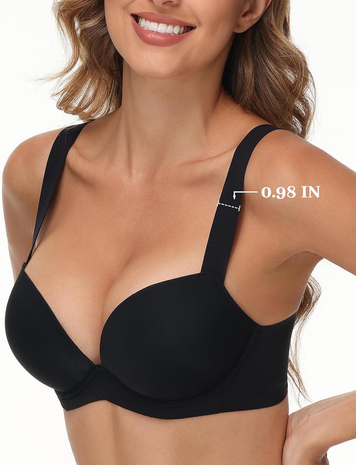Push Up Thick Padded T Shirt Bra Underwire Support Plunge Everyday Bras for Women Add 2 Cup Black 32E - Image 3