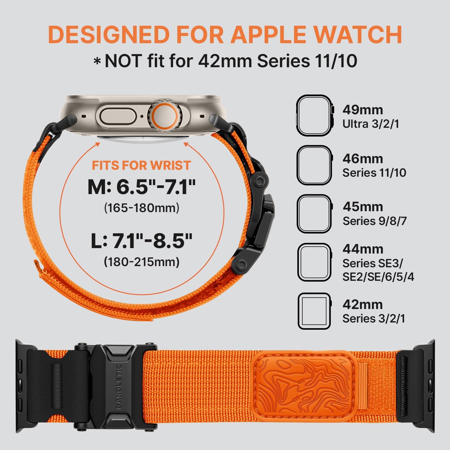 Bandletic Mag Buckle Slim Band Compatible with Apple Watch Ultra Band, Wide Tactical Military Nylon Rugged Soft Bands for iWatch 49mm(Ultra2),46mm(Series 10),45mm(9/8/7),44mm(SE2/SE/6/5/4),42mm(3/2/1) - Image 6