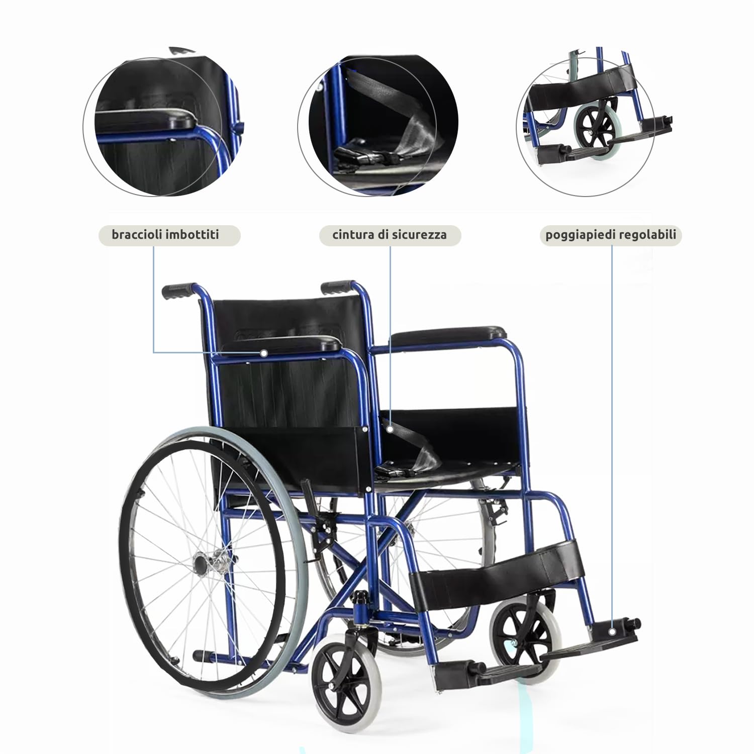 GOVITA-Sedia A Rotelle Per Anziani E Disabili,Carrozzina Pieghevole Leggera Ad Autospinta,Braccioli Fissi E Poggiapiedi Ribaltabili,Cintura Di Sicurezza E Tasca Porta Documenti