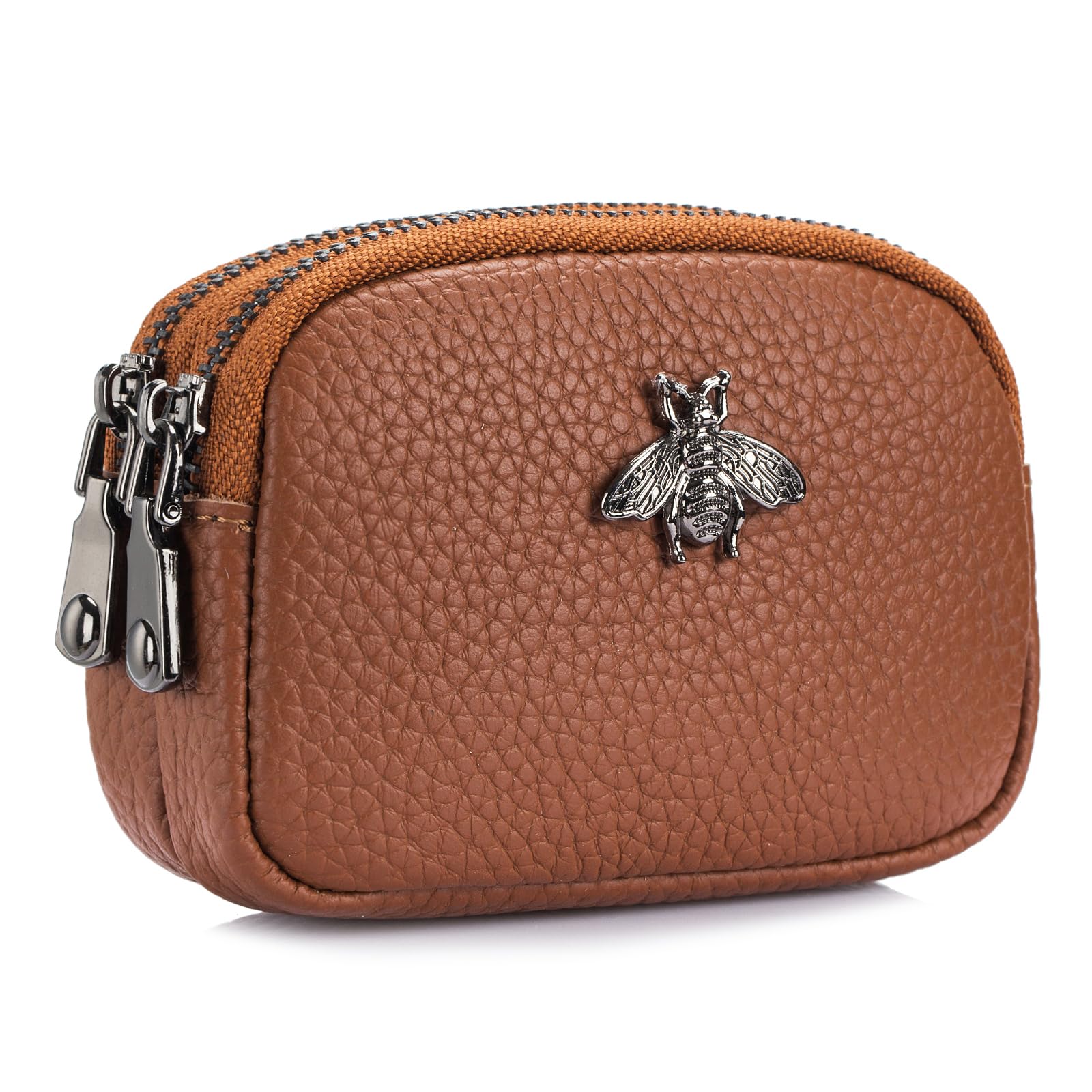 imeetu Women Leather Coin Purse, Small 2 Zippered Change Pouch Wallet