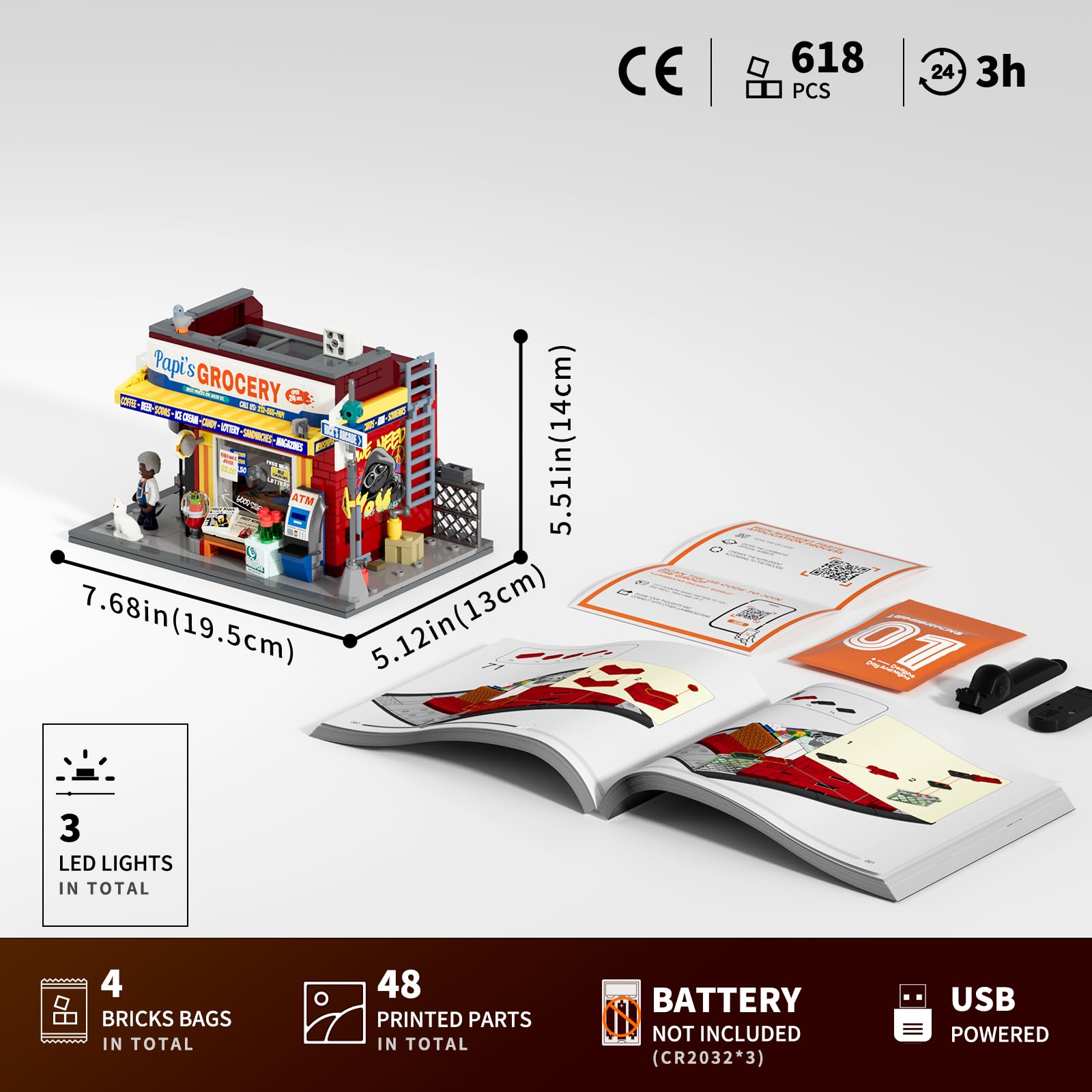 Lumibricks The Bodega zestaw do budowy z oświetleniem LED, 618 elementów, model kiosku nowojorskiego i sklepu spożywczego dla dorosłych, modułowy budynek na rogach ulic, model kolekcjonerski i prezent