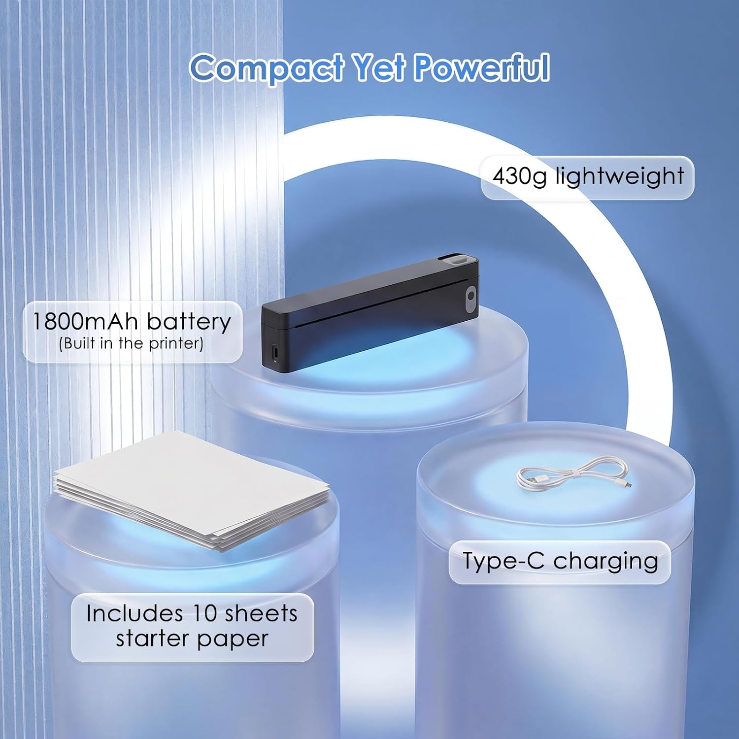 JADENS Portable US Letter Thermal Printer with Bluetooth, Inkless Printing