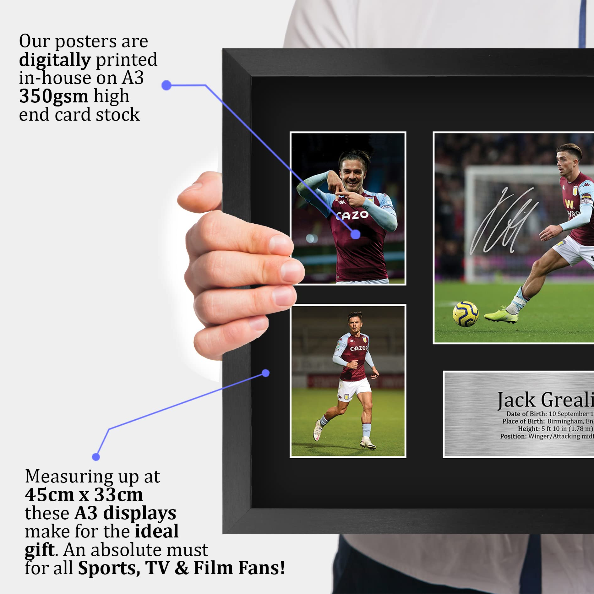 HWC Trading FR A3 Jack Grealish Aston Villa Printed Memorabilia Signed Autograph Photograph Display for Football Fans and Supporters - Image 3