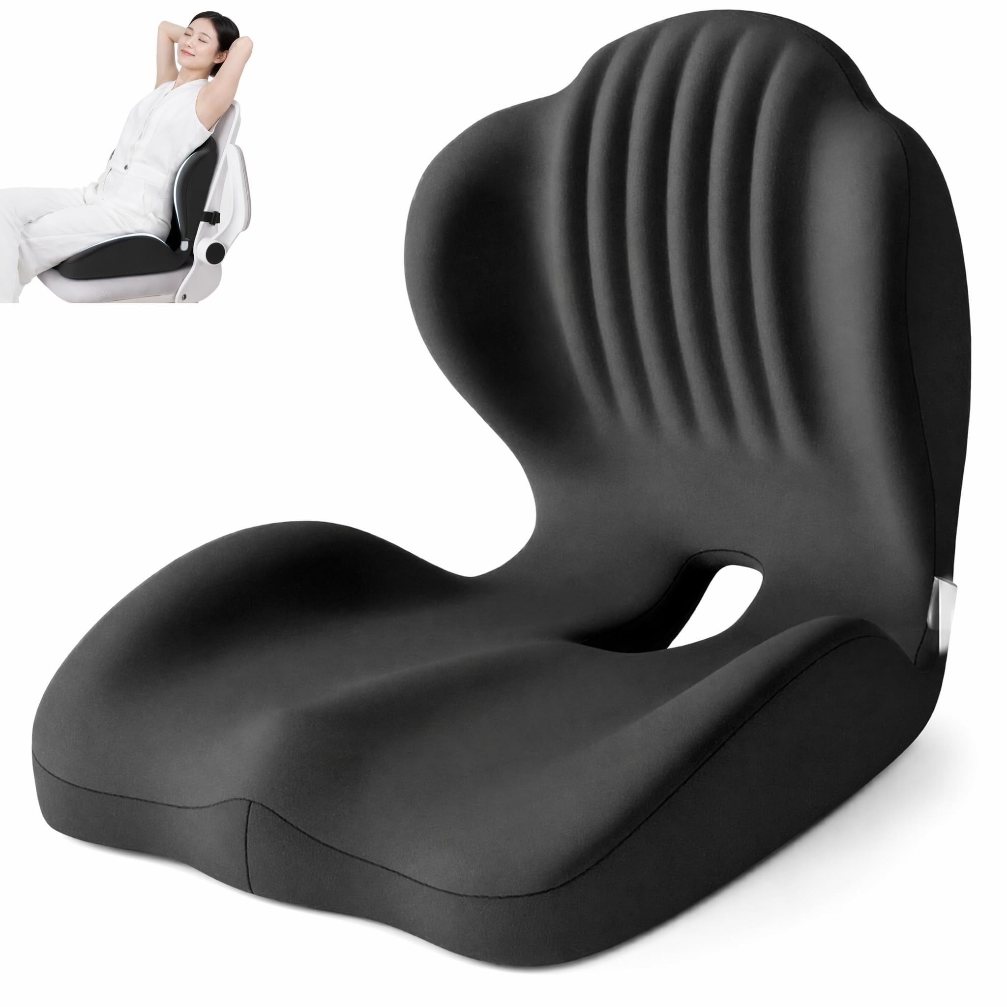 Memory Foam 2-in-1 Back & Seat Cushion Set with Coccyx & Lumbar Support, Car Chair Cushion, Office Chair Cushion L-Shaped Ergonomic Design