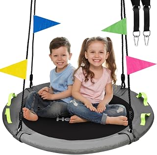 HeyZoo Tree Swing, Saucer Swing 40 Inch for Kids, 900lbs Weight Capacity, with Adjustable Hanging Straps, for Backyard and Outdoor Playground, Gray