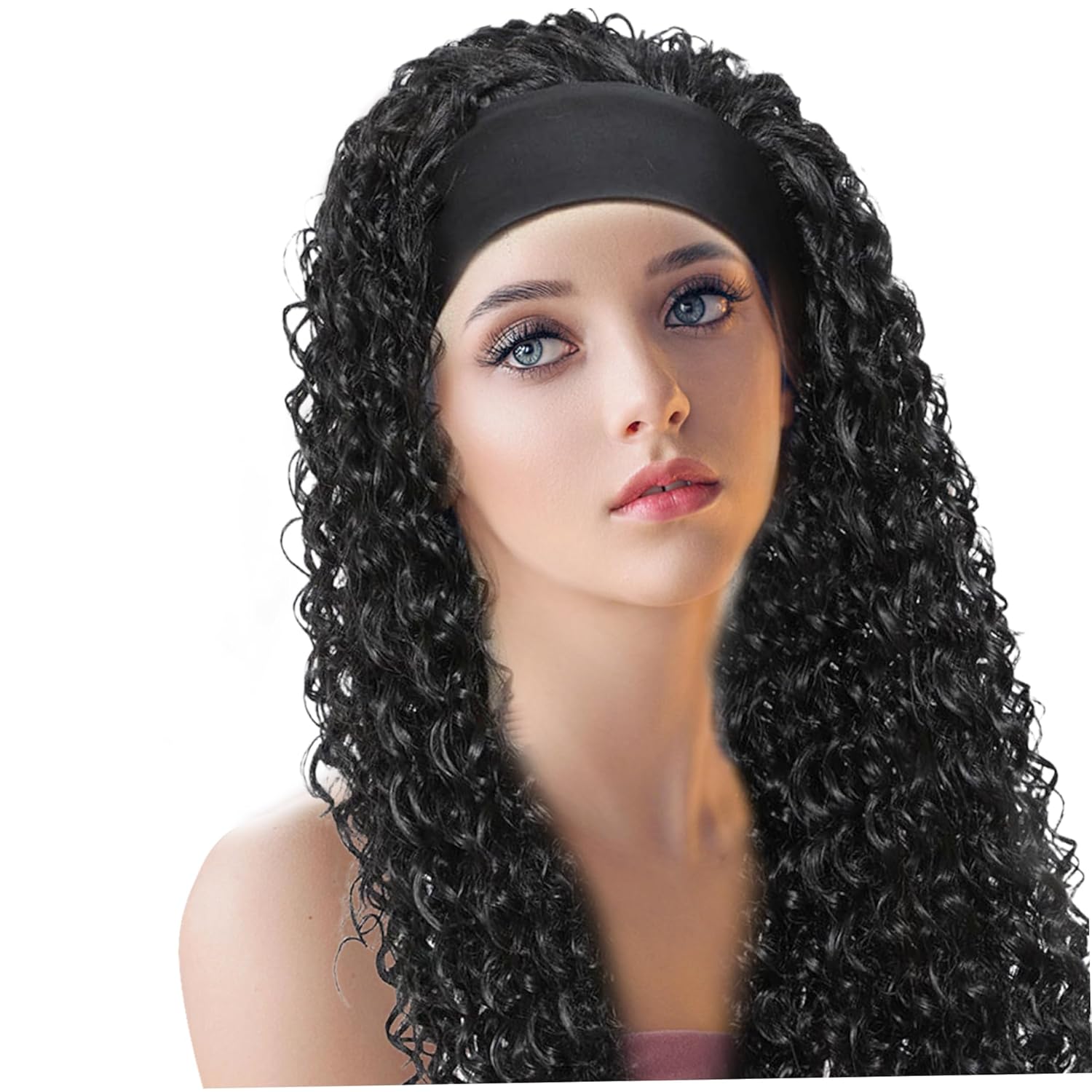 Headband Wig Adjustable Long Wig with Headband Attached Glueless Natural Straight Wigs for Women Style1 Long Black Wig Wave Wig Wig with Headband