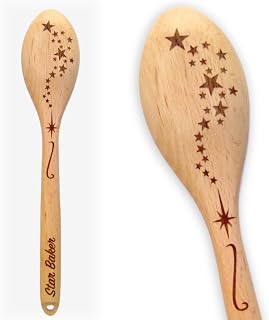 Magical Stars Personalised Wooden Spoon - Cooking or Baking Gift for Star Baker or Chef. Engrave Handle with Any Name or Message