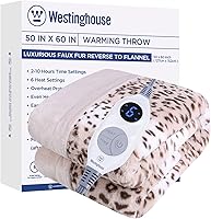 Westinghouse Leopard Heated Throw Blanket 50x60 - Reversible Faux Fur Sherpa Electric Blanket, 6 Heat Levels, 10-Hr Timer, Machine Washable