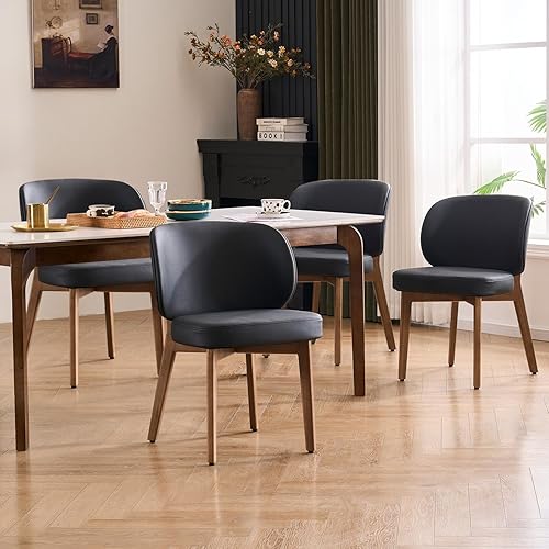 Miniatura 26 de YOUNUOKE Silla de comedor tapizada, moderna silla de comedor de tela de chenilla con patas de madera, respaldo ancho y cómodas sillas laterales para