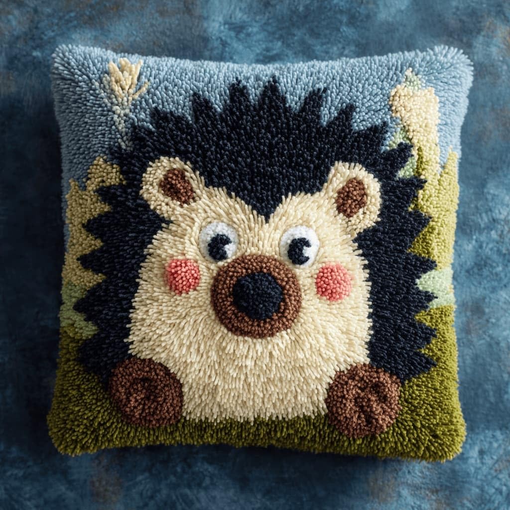 Latch Hook Pillow Kit For Adults,Hedgehog 17X17In Latch Hook Kit For Pillow Cover With Instruction For Beginner Cross Stitch Sofa Cushion Cover With Crochet Yarn For Beginners And Home Decor