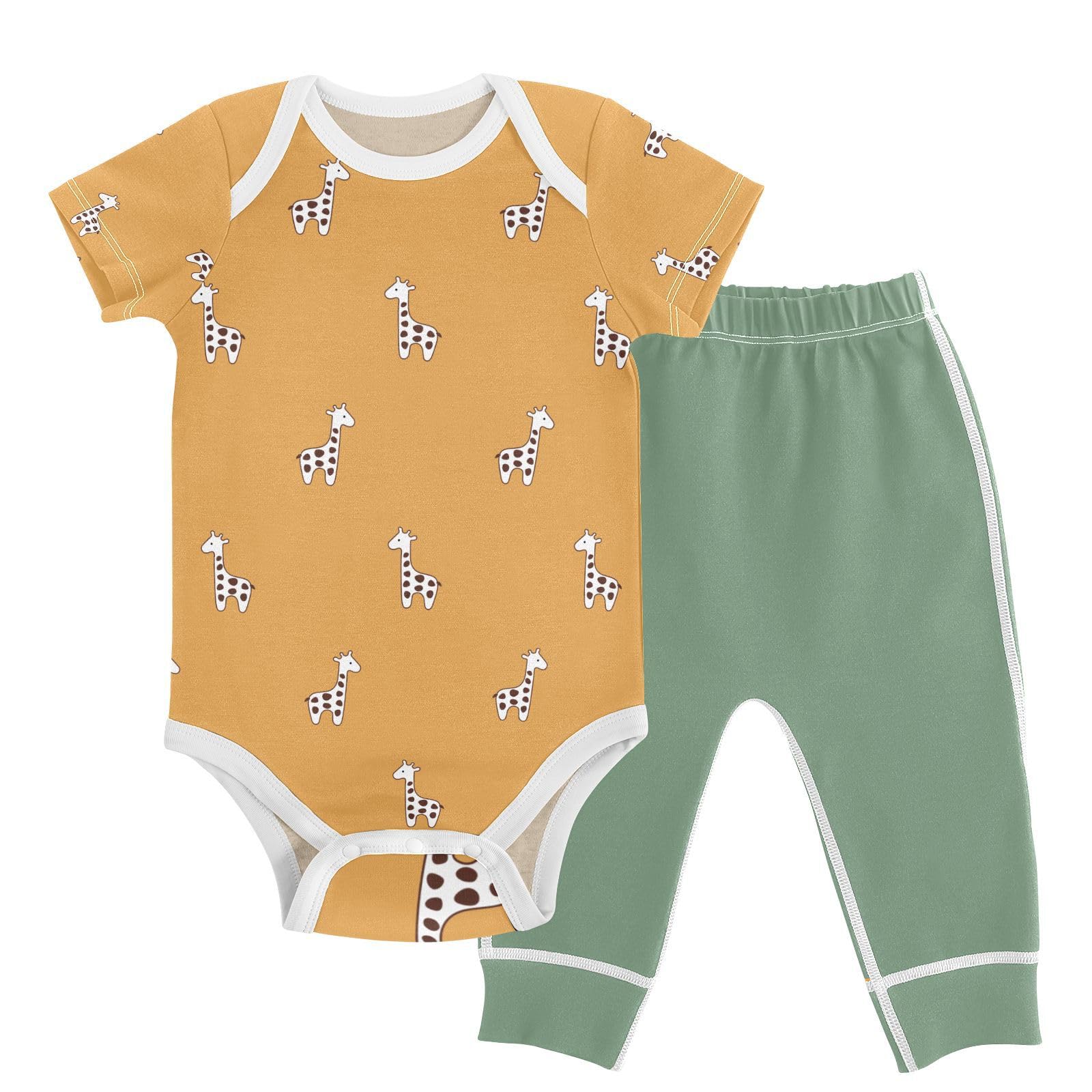 vvfelixl Cute Deer Baby Layette Sets,Baby Bodysuits Set Unisex Short Sleeve Babys Pants Sets 9-12M