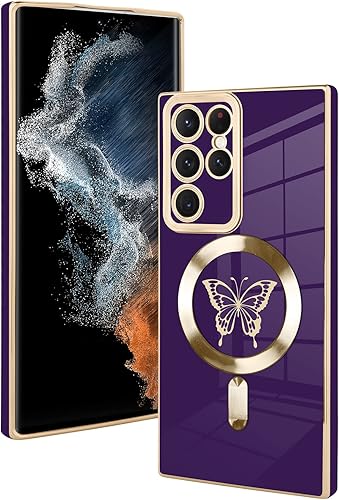 Miniatura 6 de Fiyart Funda magnética para Samsung S21 Plus compatible con carga inalámbrica MagSafe, bonita funda de teléfono con diseño de mariposa con protector