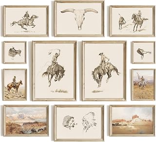 Vintage Western Wall Art Decor - Cowboy Canvas Prints, Rustic Farmhouse Southwestern Artwork Wall Decor, Boho Ranch Desert Artwork Prints, Home Decor for Bedroom Bathroom Living Room (Unframed)