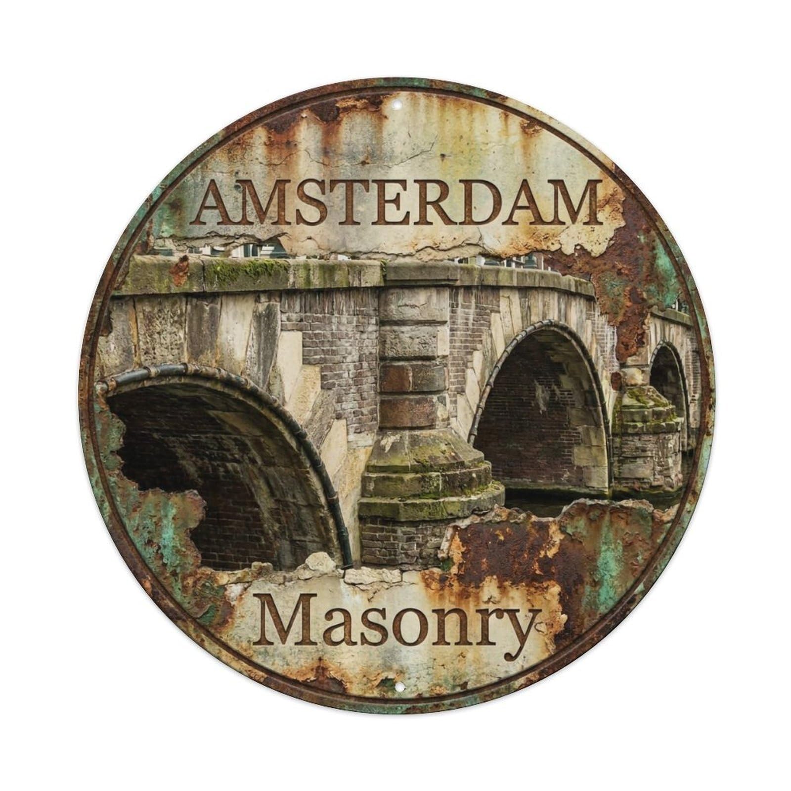 Vintage Travel Amsterdam Netherlands Stonework Metal Tin Sign