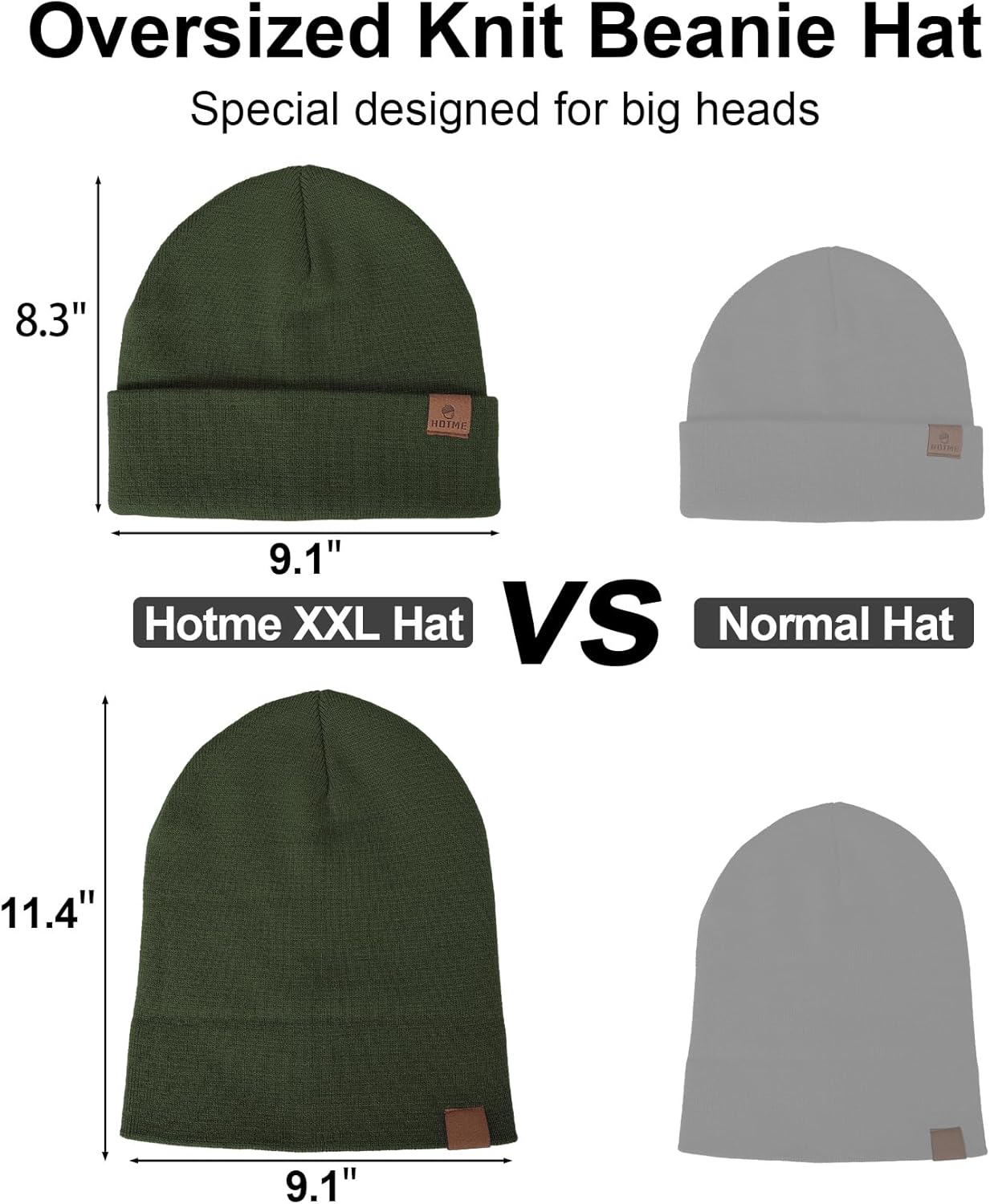 Oversize XXL Beanie Hat for Big Heads 23.6"-25.6", Large Winter Watch Cap Stocking Hat, Big Knit Cuffed Cap Ski Hats - Image 2