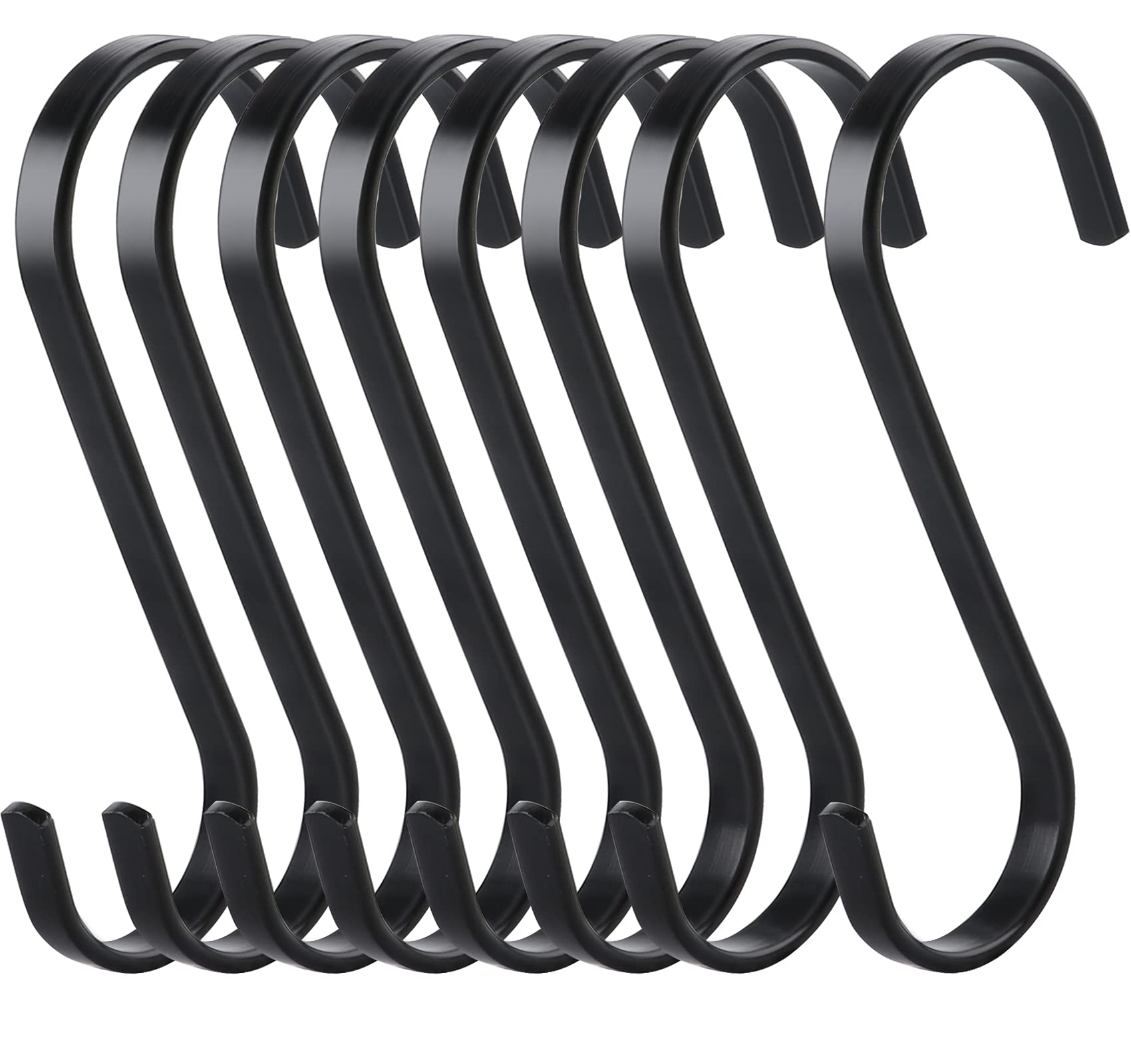 Anstore 10 S Hooks for Hanging Stainless-Steel,8cm S Shaped Hooks Flat,for Kitchen,Bedroom,Bathroom,Office&Garden,Black
