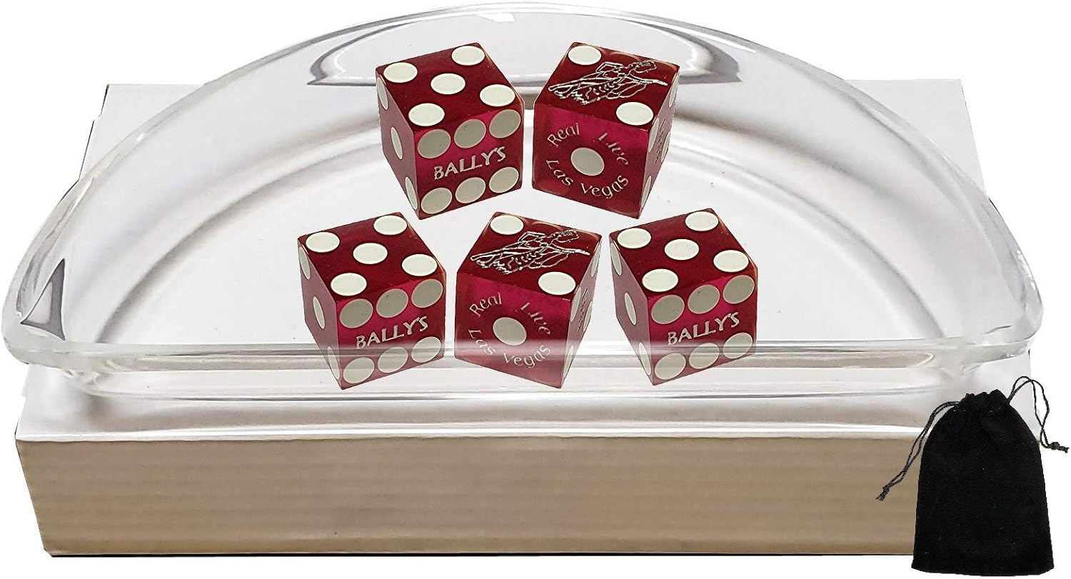 Craps Dice Kit - Genuine Bally's Las Vegas Casino Craps Dice (Set of 5) Purple Frosted w/Pouch ... Plus Acrylic Dice Boat