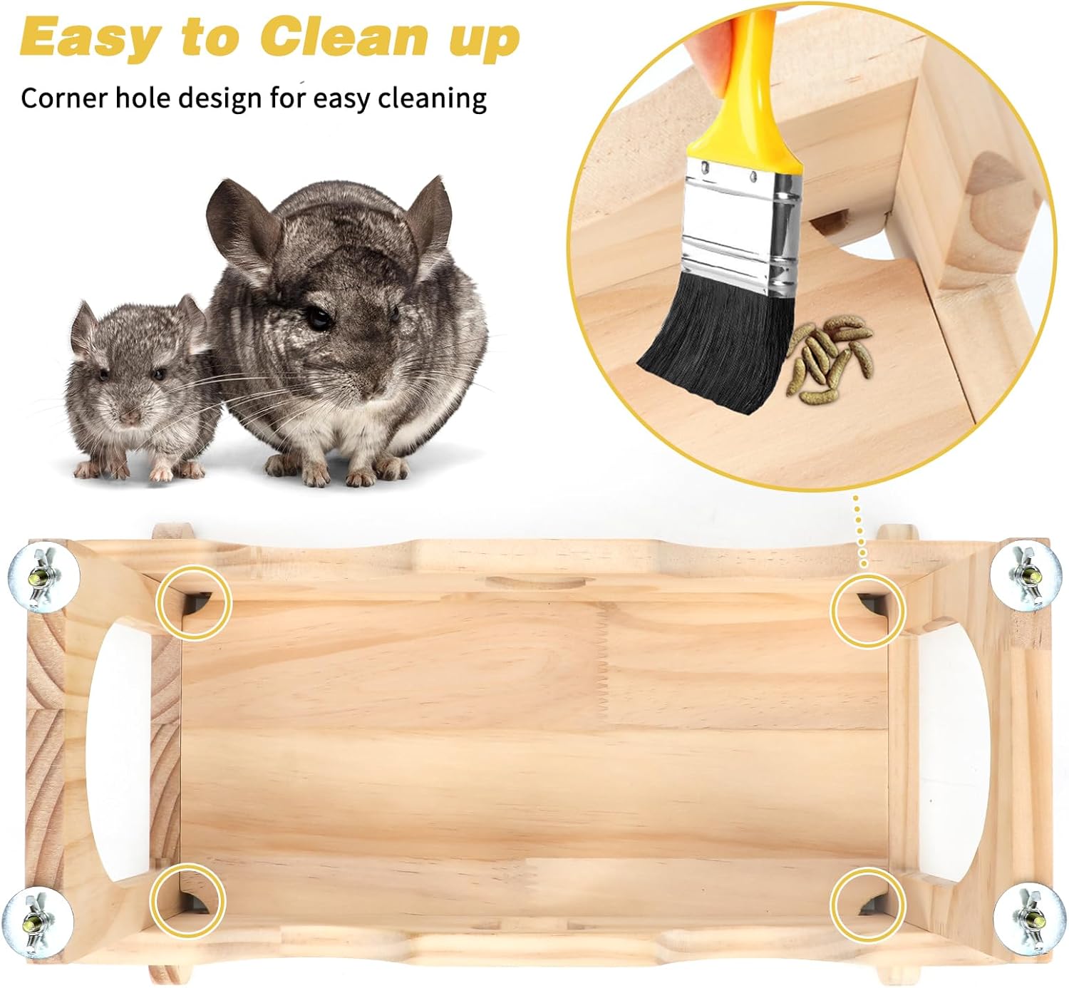 Rypet Wood Chinchilla Suspension Bridge, Pine Wood Chinchillas Ledges Set and Cage Platform, Small Animals Habitat Toy Chinchillas Cage Accessories Chinchilla Hideout for Sugar Gliders Rats Squirrel