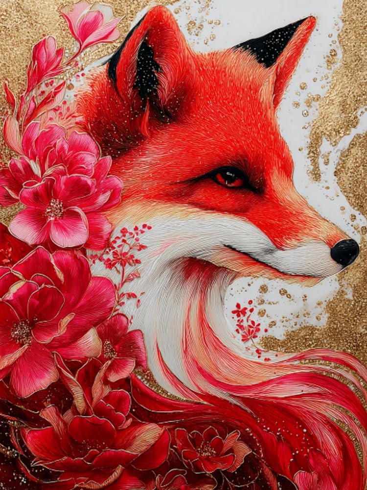 Weiniuniu Red Diamond Painting Kits For Adults Fox Diy Bead Crystal Rhinestone Craft Easy 5D Dimond Picture Art Home Wall Decorations 50X70cm