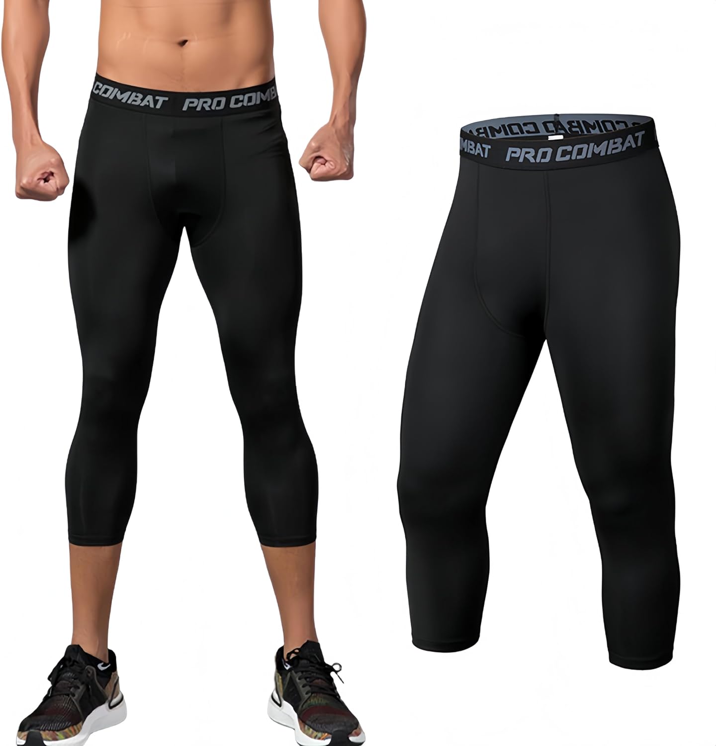 Men's Compression 3/4 Leggings Pant,Breathable Running Workout Leggings Compression Tights Pants for Sport
