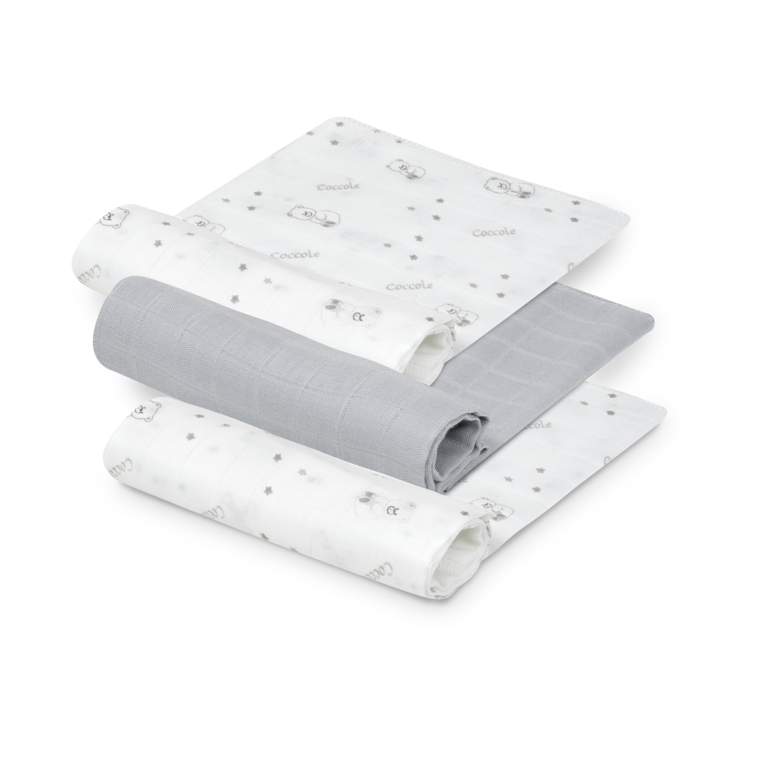 INTERBABY Set di 3 Mussole di Bambù BEAR grigio per neonati 55x70 cm
