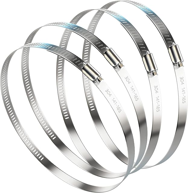 NEBURORA 141-165mm Hose Clip Adjustable 304 Stainless Steel Duct Clamps 4 Pack Worm Drive Hose Clamp Clips 6 inch Diameter Fuel Line Hose Pipe Clamps for Dryer Vent Air Duct Automotive Plumb
