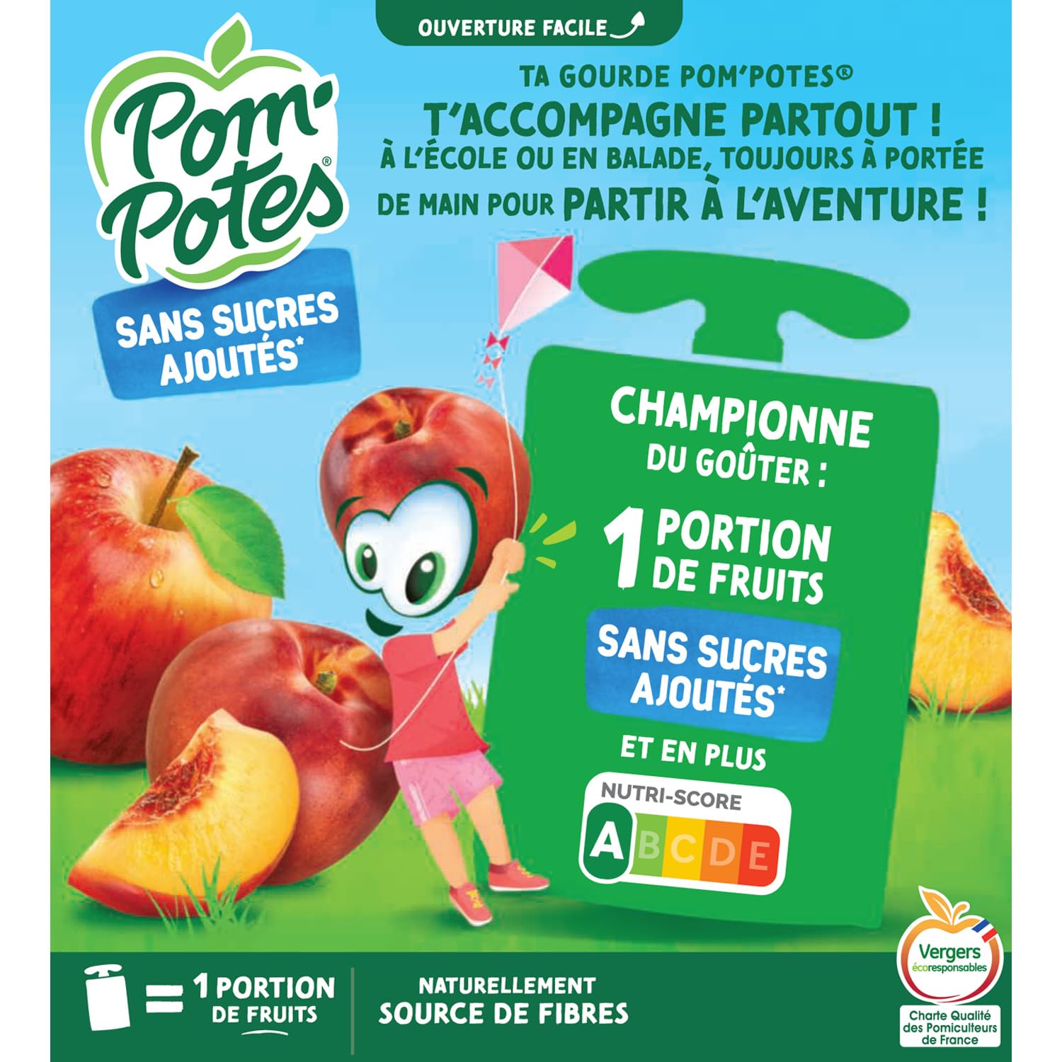 Un goûter fruité pour les petites mains curieuses - Compotes pomme brugnon sans sucres ajoutés POM'POTES - Lot de 4